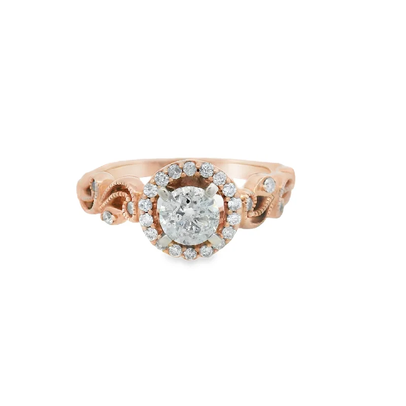 Rose Gold Diamond Halo Floral Engagement Ring