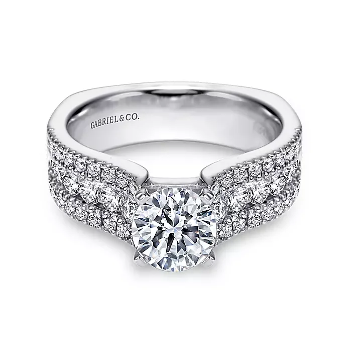 Brielle - 14K White Gold Round Wide Band Diamond Engagement Ring