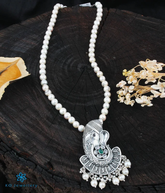 The Vighnaharta Silver Ganesha Pearl Necklace