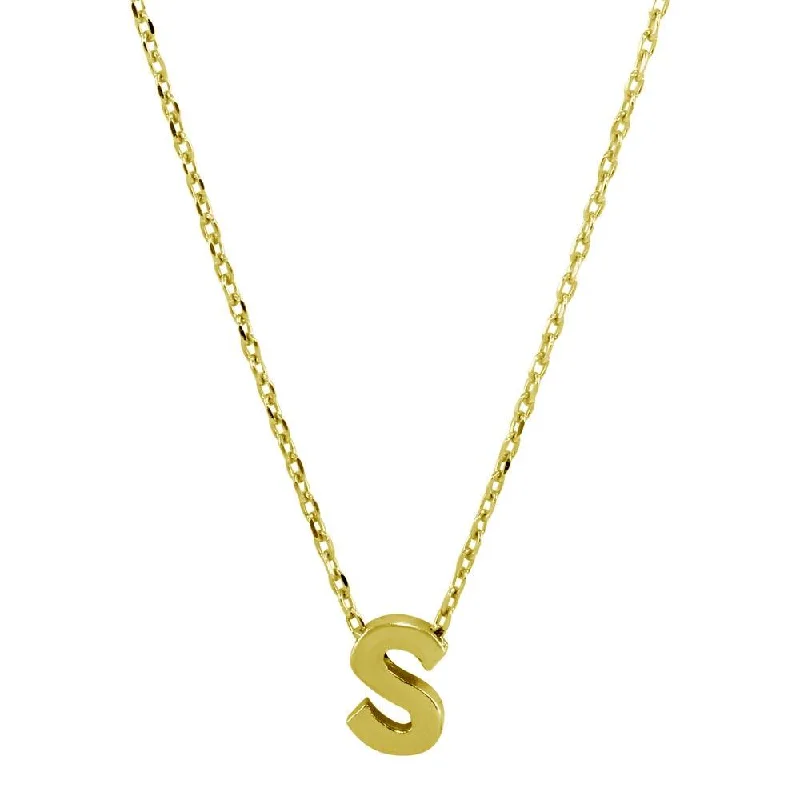 Gold Plated 925 Sterling Silver Small Initial S Necklace - JCP00001GP-S