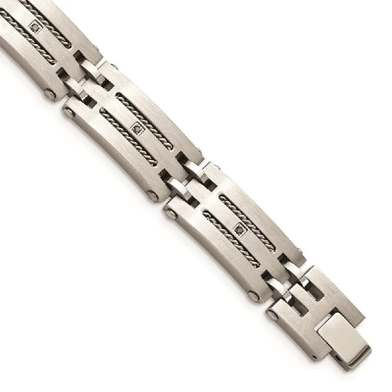 Stainless Steel Polished/Brushed 1/10ct tw. Diamond Bracelet