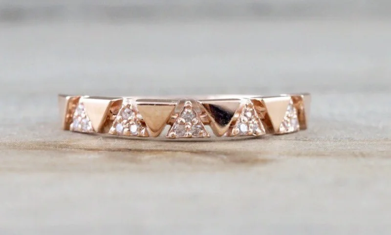 14k Rose Gold Infinity Twist Arrow Crossover Triangle Diamond Engagement Band Brilliant Cut