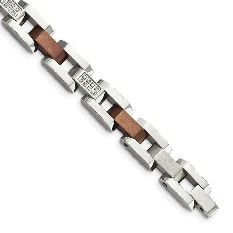 Stainless Steel Brown IP-plated w/1/4ct. Diamond 8.5in Bracelet