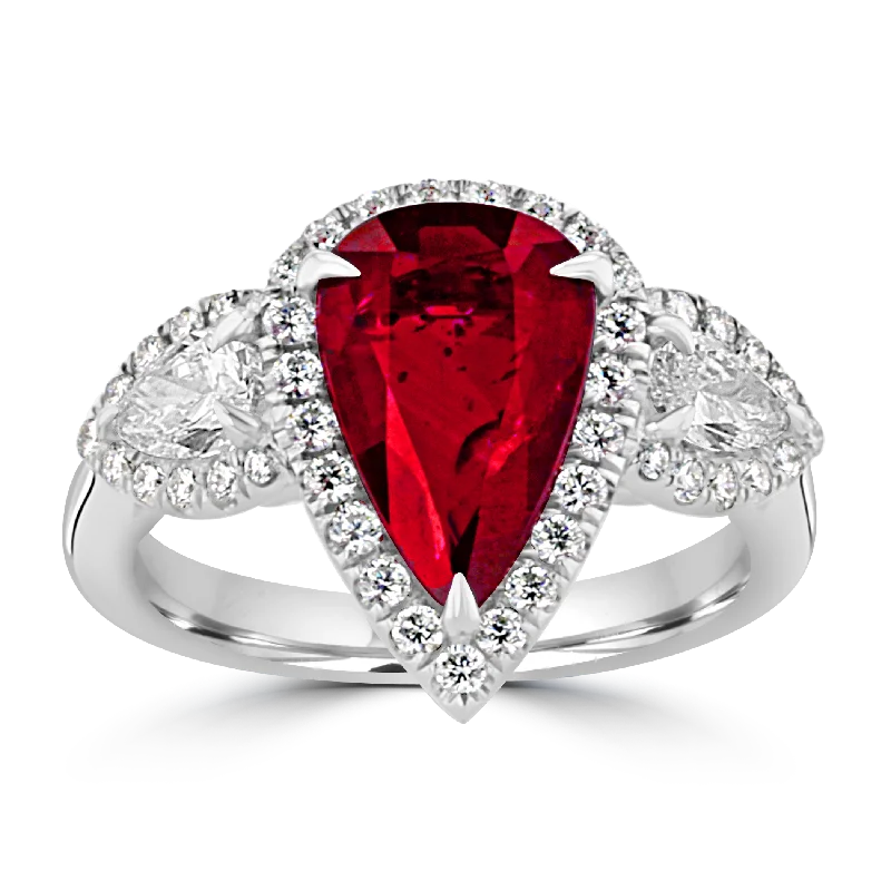 JULEVE 18KT WHITE GOLD 3.30CT RUBY & 0.89CT DIAMOND RING