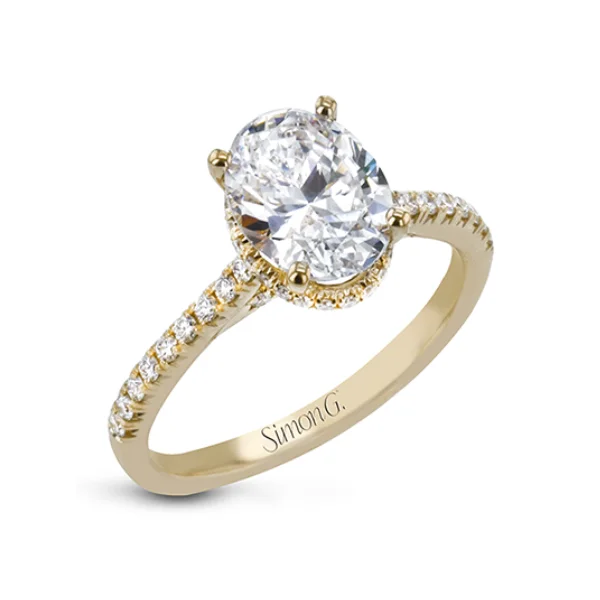 18 Karat Yellow Gold Simon G. 1/3 Carat Oval Hidden Halo Diamond Engagement Ring Setting