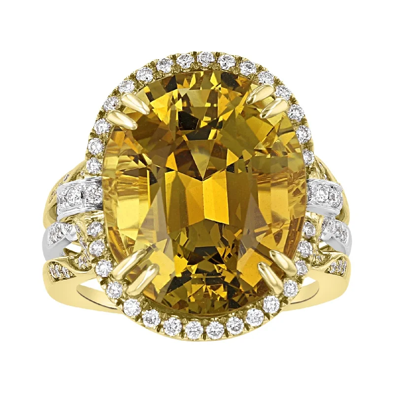 JULEVE 17.73 CT CHRYSOBERYL & .66 CTW DIAMOND OVAL HALO RING