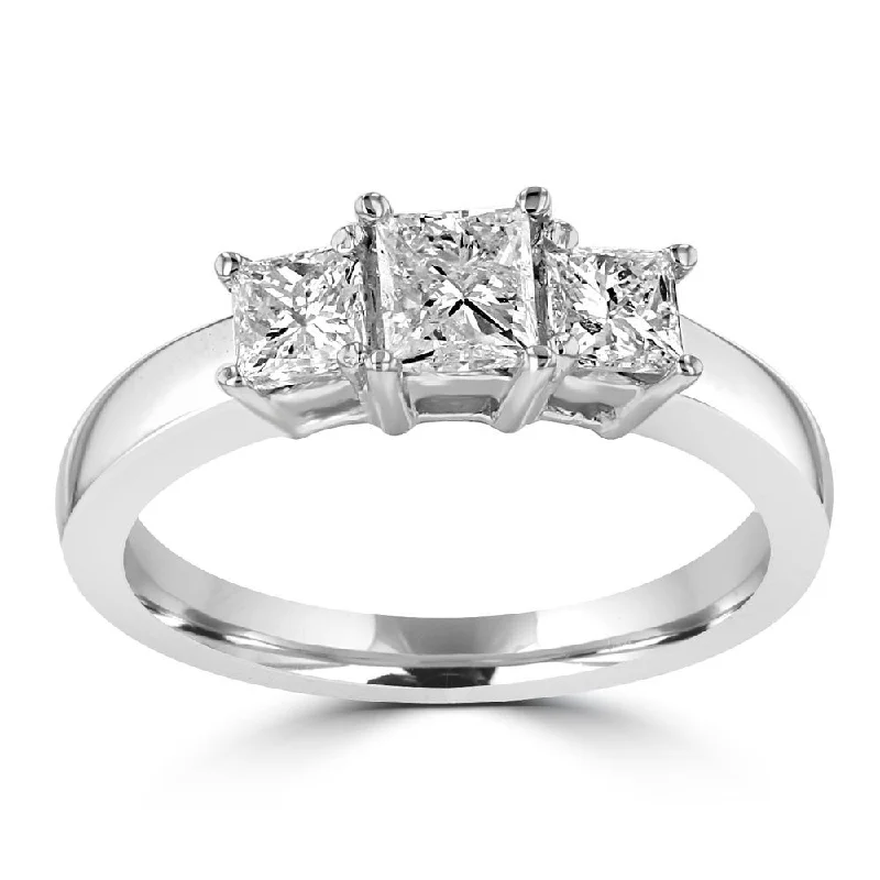 14KT White Gold 1.06 CTW Princess Cut Diamond 3 Stone Ring