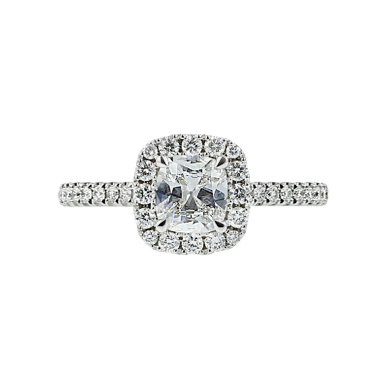 14K White Gold Cushion Diamond Halo Engagement Ring