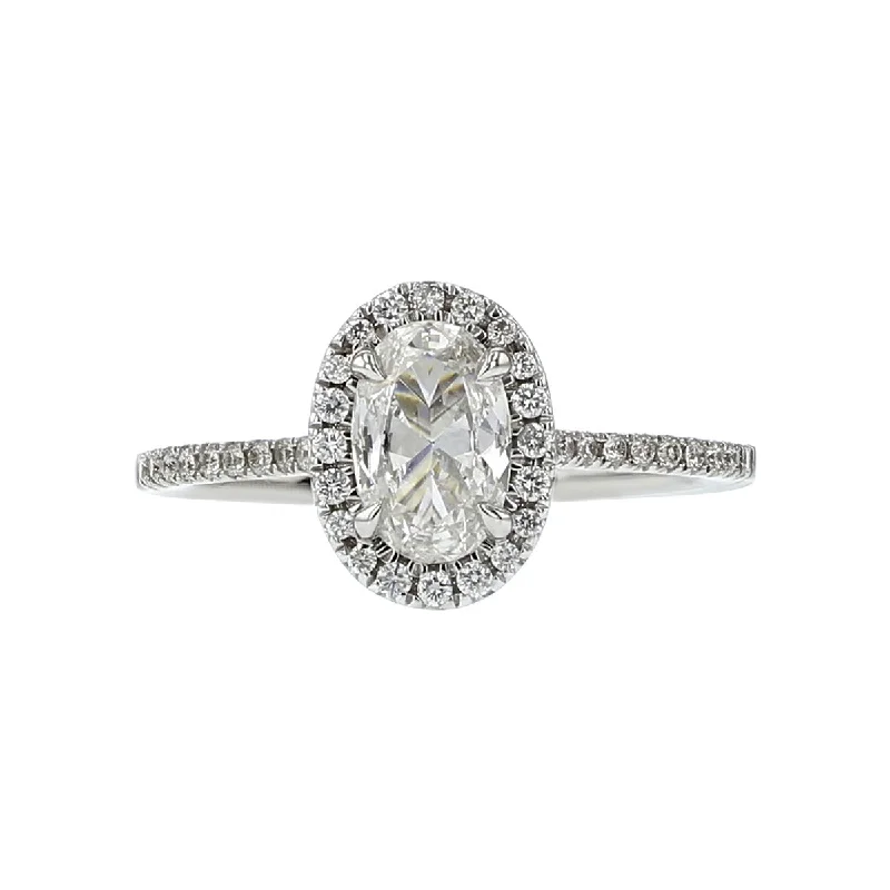 14K White Gold Oval Diamond Halo Engagement Ring