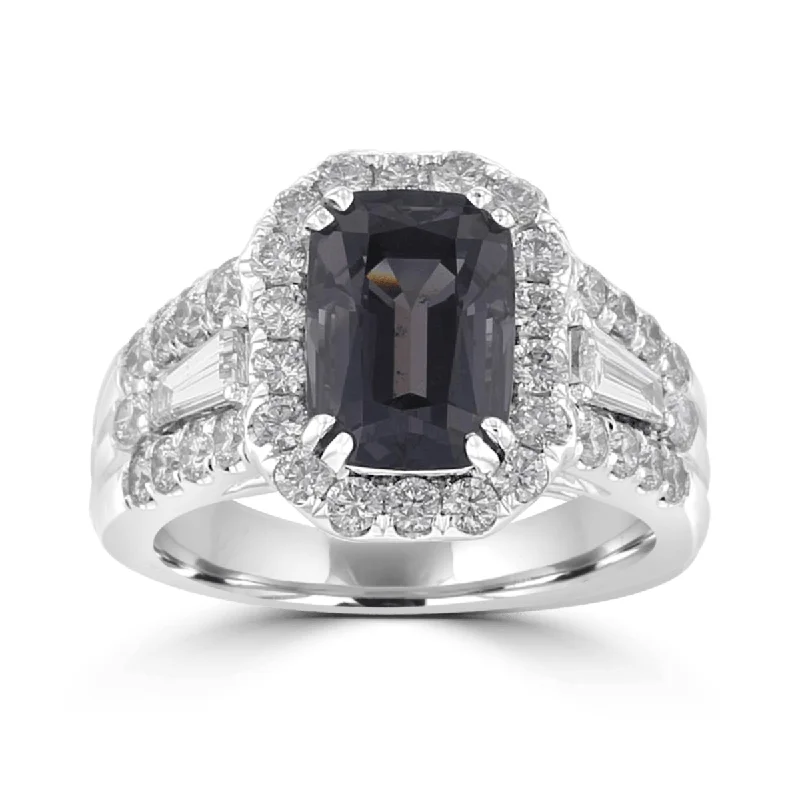 Juleve 18KT 3.71 CT Grey Spinel & 1.31 CTW Diamond Cushion Halo Ring