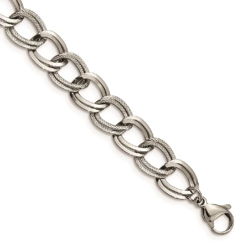 Stainless Steel Polished and Textured 8 inch Link Bracelet