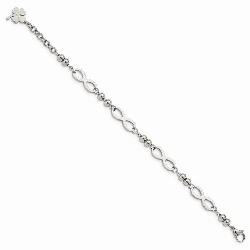 Stainless Steel Polished Infinity 4 Leaf Clover w/1in ext 6.5in Bracelet