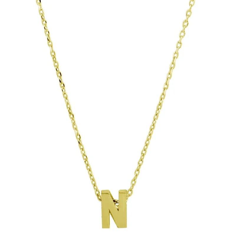 Gold Plated 925 Sterling Silver Small Initial N Necklace - JCP00001GP-N