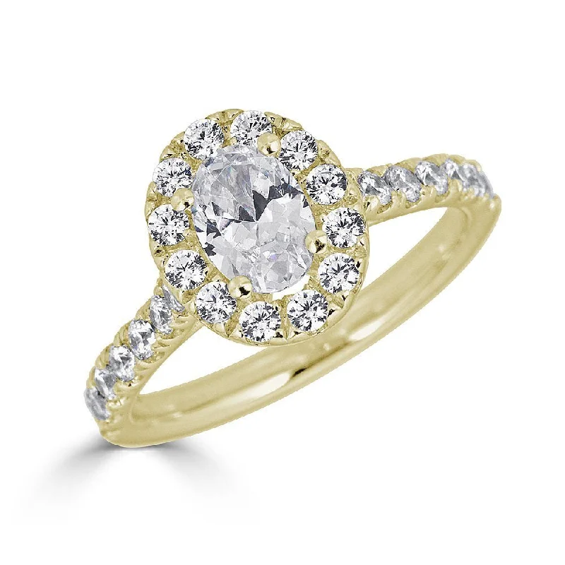 JULEVE 14KT GOLD 1.50 CTW DIAMOND OVAL HALO CATHEDRAL RING