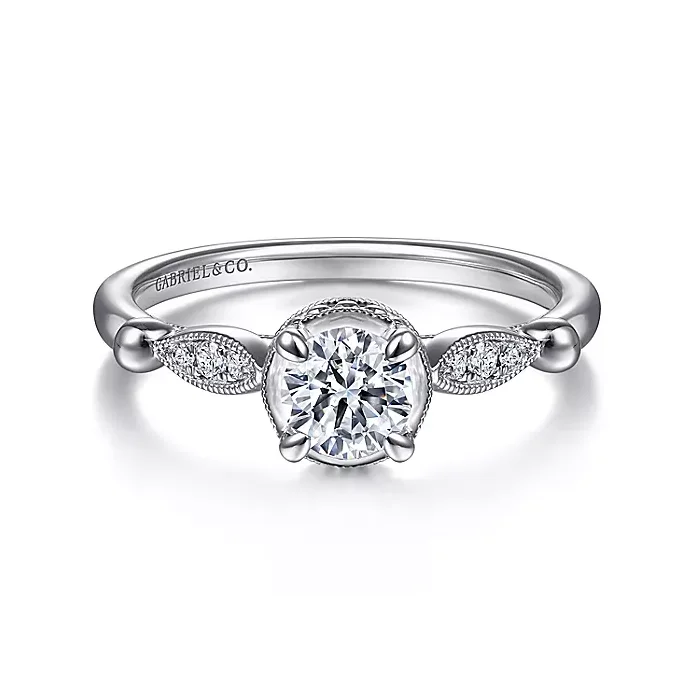 Falcon - Vintage Inspired 14K White Gold Round Diamond Engagement Ring