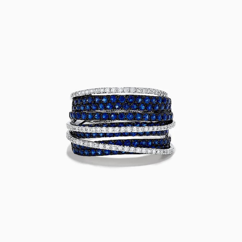 Royale Bleu 14K White Gold Blue Sapphire and Diamond Crossover Ring