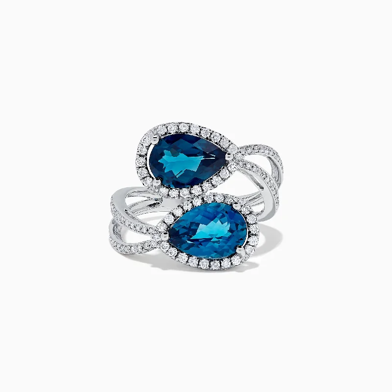 Ocean Bleu 14K White Gold London Blue Topaz and Diamond Ring, 5.00 TCW