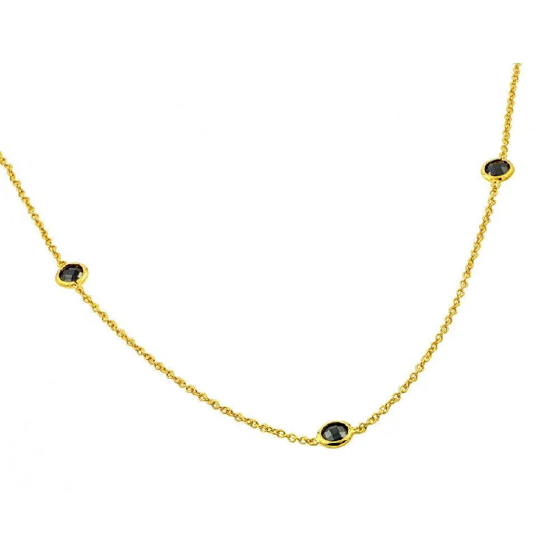 Silver 925 Gold Plated 3 Black CZ Stone Pendant Necklace - BGP00894