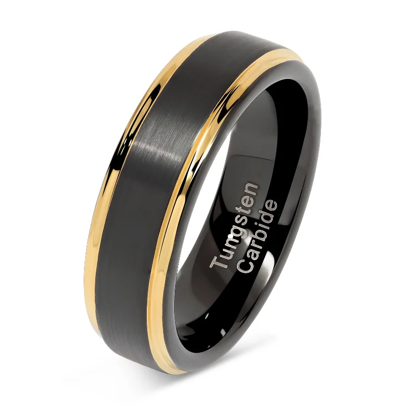 100S JEWELRY 6mm Tungsten Rings for Men Women Two Tone Black Gold Wedding Band Engagement Size 6-13