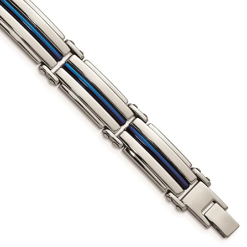 Stainless Steel Polished Blue IP-plated 8.5in Link Bracelet