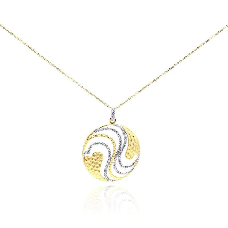 Clearance-Silver 925 Gold Plated Clear CZ Round Pendant Necklace - STP01015