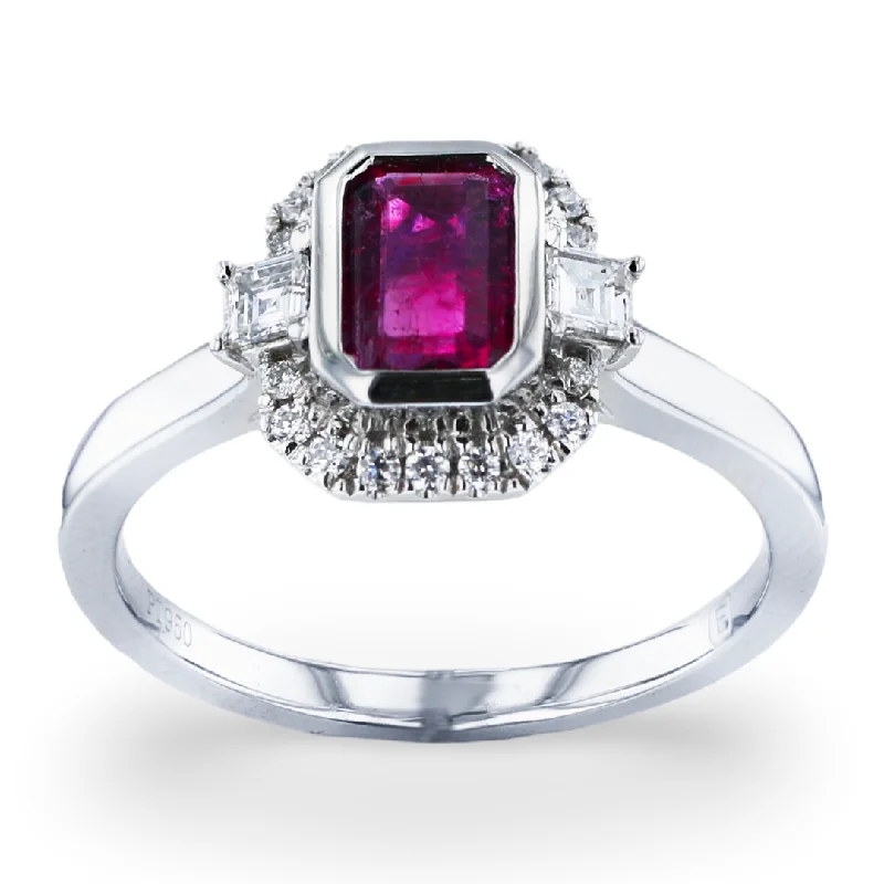 JULEVE PLATINUM 0.44CT RED EMERALD & 0.24CTW DIAMOND RING