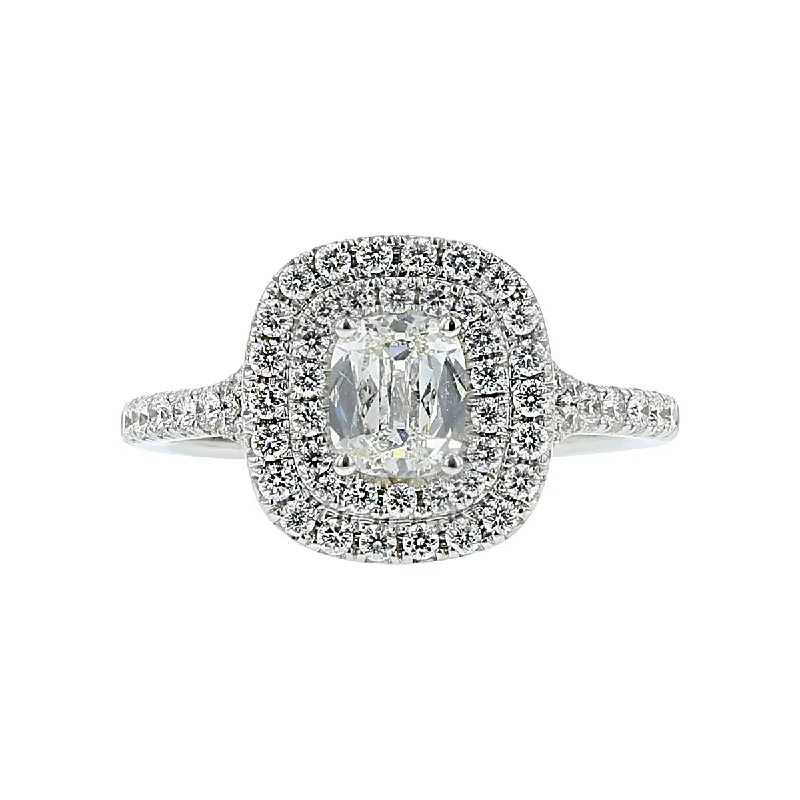 14K White Gold Cushion Diamond Halo Engagement Ring