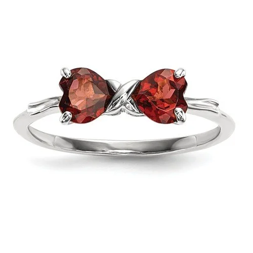 14KT WHITE GOLD 1.00 CTW HEART GARNET 2 STONE RING