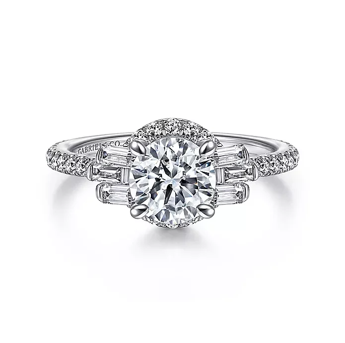 Pierce - Art Deco 14K White Gold Round Halo Diamond Engagement Ring