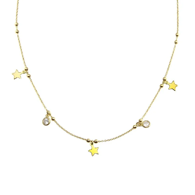 Gold Plated 925 Sterling Silver Star and Beads CZ Necklace  - ARN00059GP