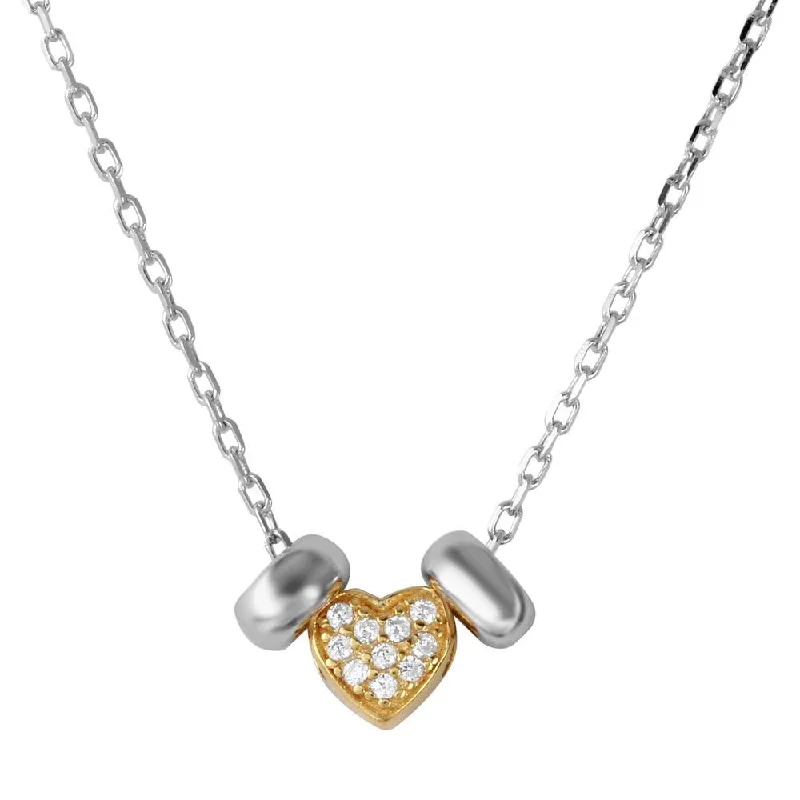 Rhodium Plated 925 Sterling Silver and Gold Plated CZ Heart with 2 Hoop Necklace - BGP01201