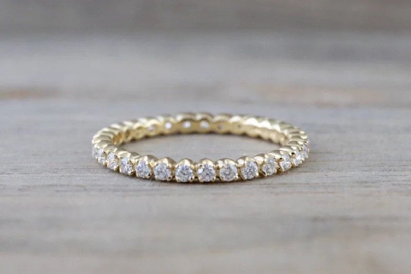 14k Yellow Gold Eternity Diamond Vintage Milgrain Classic Full Eternity Band Ring Engagement Wedding