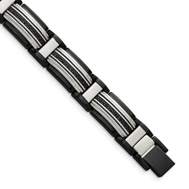 Stainless Steel Polished Black IP-plated with Black CZ 8.75in Link Bracelet