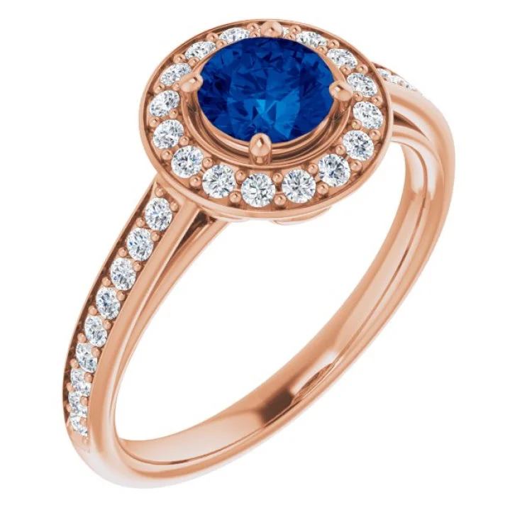 14K Rose Lab-Grown Blue Sapphire & 1/3 CTW Natural Diamond Ring