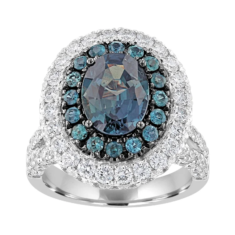 JULEVE 2.95 CTW ALEXANDRITE & 3.07 CTW DIAMOND DOUBLE HALO RING