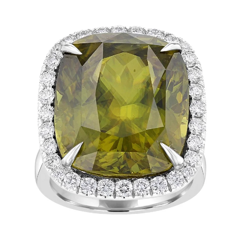 JULEVE 23.19 CT SPHENE & 1.53 CTW DIAMOND CUSHION HALO RING