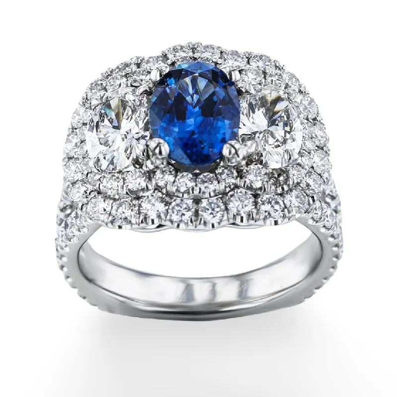 JULEVE PLATINUM 1.55CT SAPPHIRE & 2.74CTW DIAMOND RING