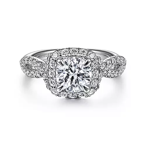 Isabetta - 14K White Gold Cushion Halo Round Diamond Engagement Ring