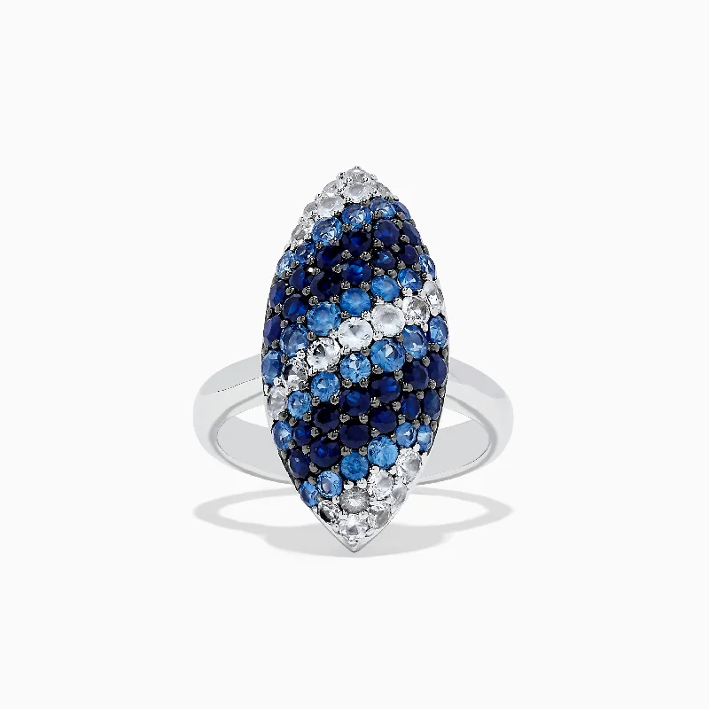 Splash 925 Sterling Silver Blue and White Sapphire Ring, 3.15 TCW