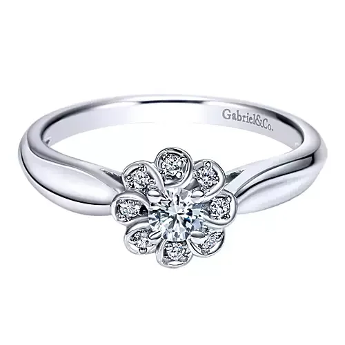 14K White Gold Round Halo Diamond Engagement Ring