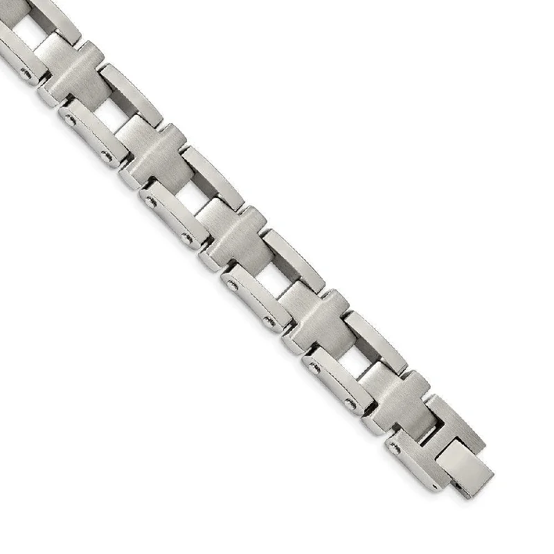 Stainless Steel Brushed and Polished Cross 8.5in Link Bracelet