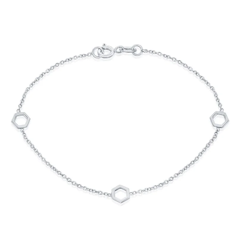 Classic Women's Bracelet - Sterling Silver Open Hexagon | S-4968