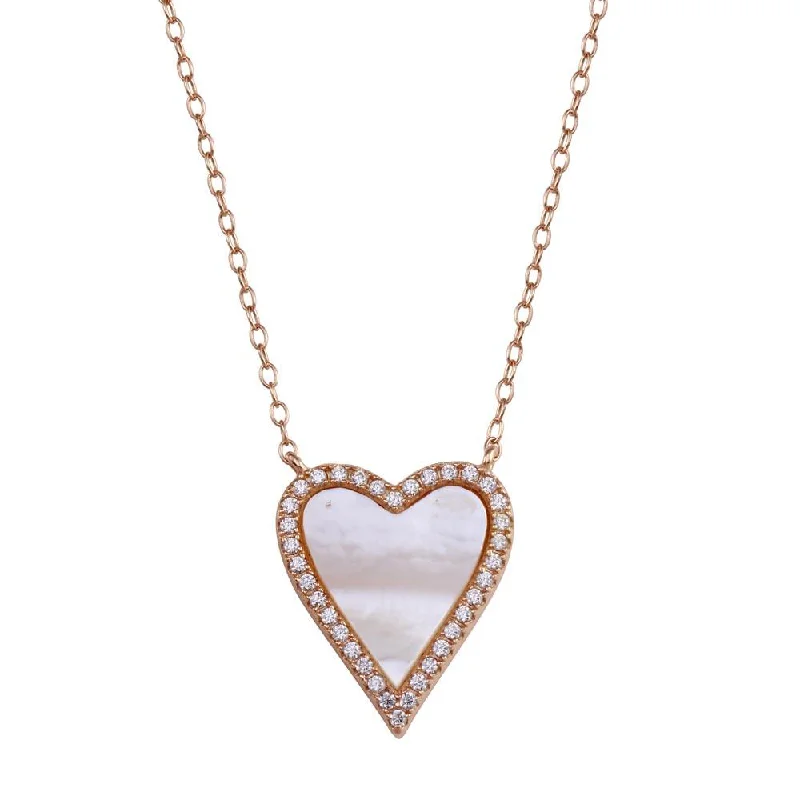 Rose Gold Plated 925 Sterling Silver Heart Mother of Pearl Necklace - STP01768RGP