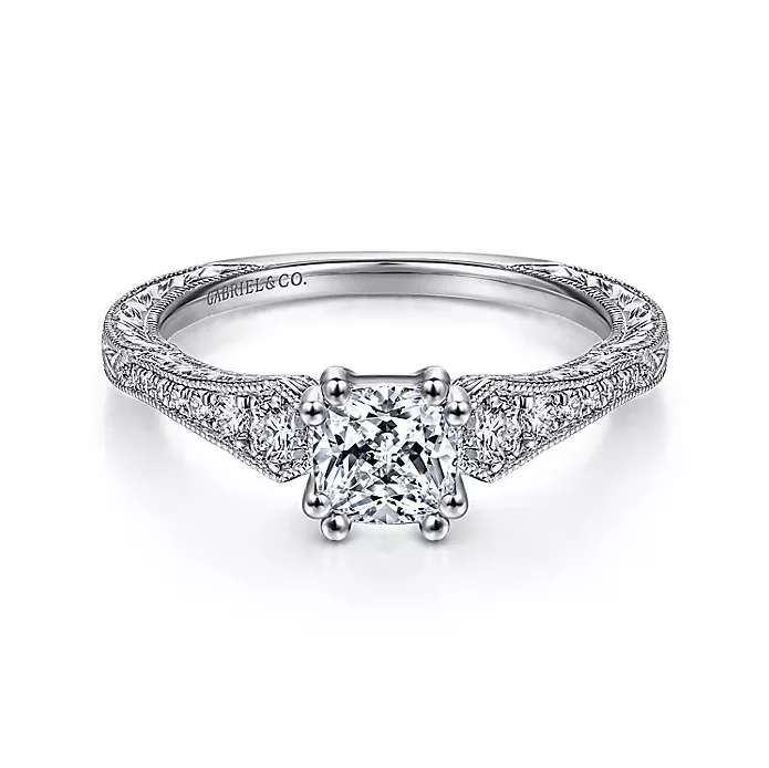 Porter - 14K White Gold Cushion Cut Diamond Engagement Ring