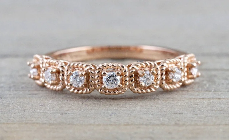 14k Rose Gold Diamond Cushion Rope Halo Anniversary Promise Engagement Band Ring Wedding