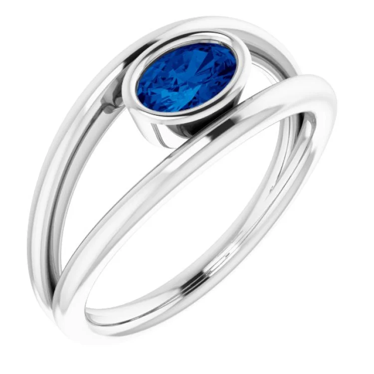 14K White Natural Blue Sapphire Ring