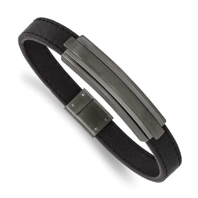 Stainless Steel Brushed & Polished GunMetal IP Black Rubber 8.5in Bracelet