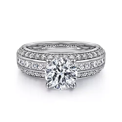 Tinsley - 14K White Gold Wide Band Round Diamond Engagement Ring