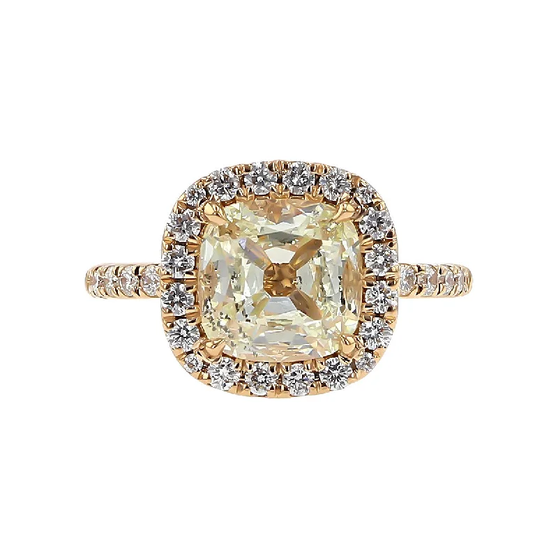 18K Gold Cushion-cut Diamond Halo Engagement Ring