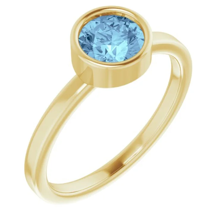 14K Yellow 6 mm Natural Aquamarine Ring